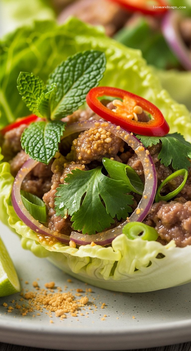Thai Lamb Larb Salad with Lime and Herbs – Closeup