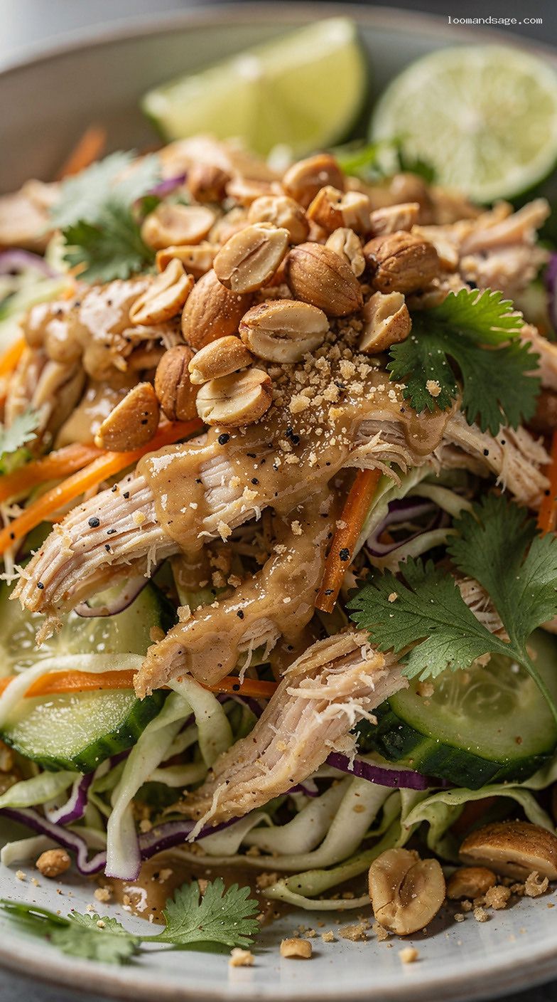Thai Peanut Chicken Salad With Light Peanut-Lime Dressing – Closeup
