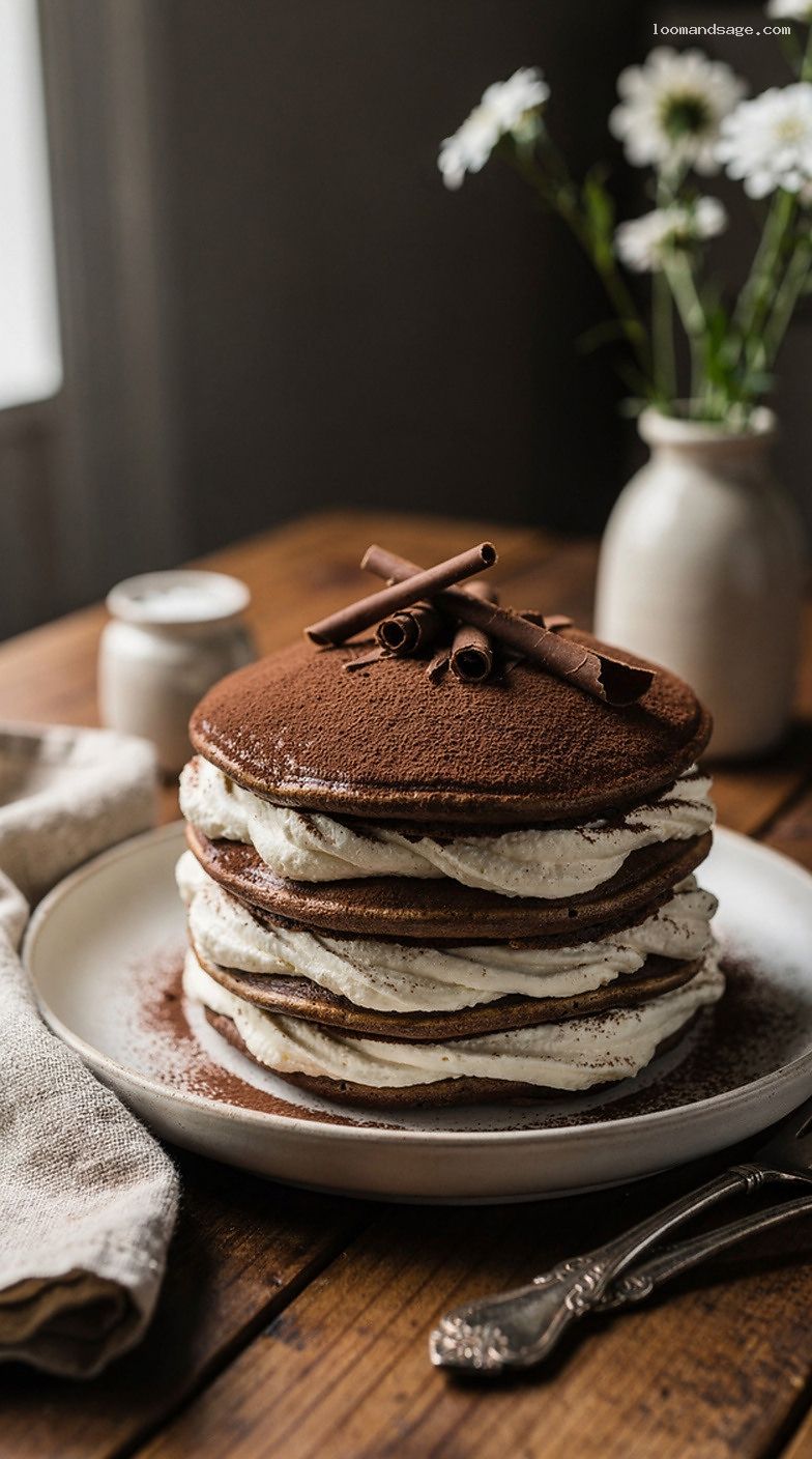 Tiramisu Pancakes With Coffee-Soaked Layers and Mascarpone Cream