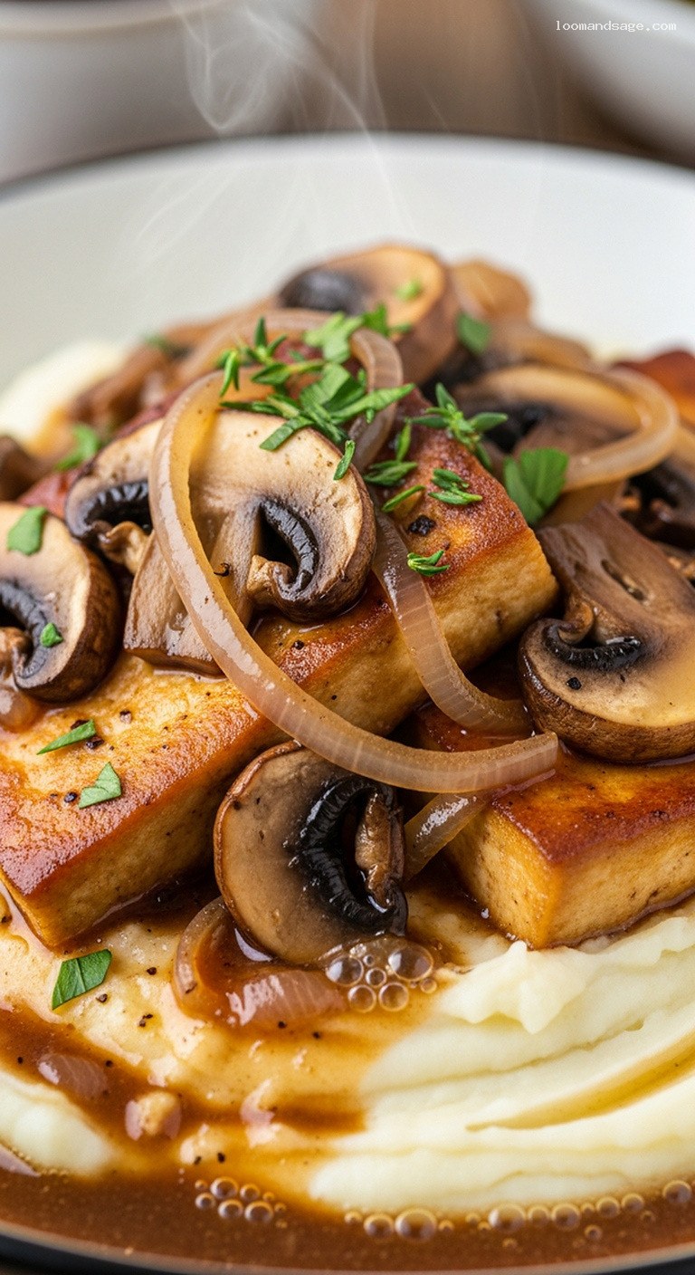 Tofu Marsala With Mushrooms and Shallots – Closeup