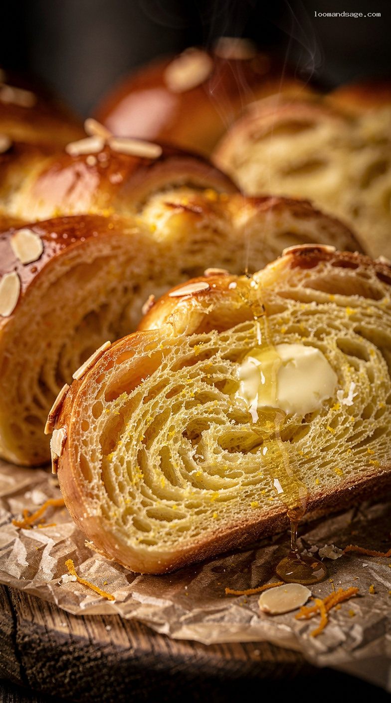 Tsoureki Braided Sweet Bread With Orange and Mahleb – Closeup