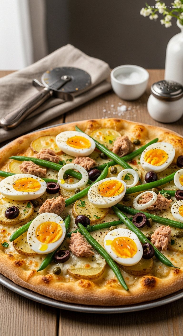 Tuna Niçoise Pizza with Potatoes, Eggs and Olives