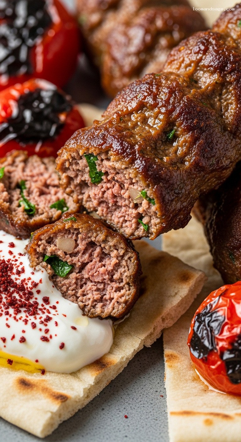 Turkish Lamb Kebabs with Charred Peppers and Lavash – Closeup