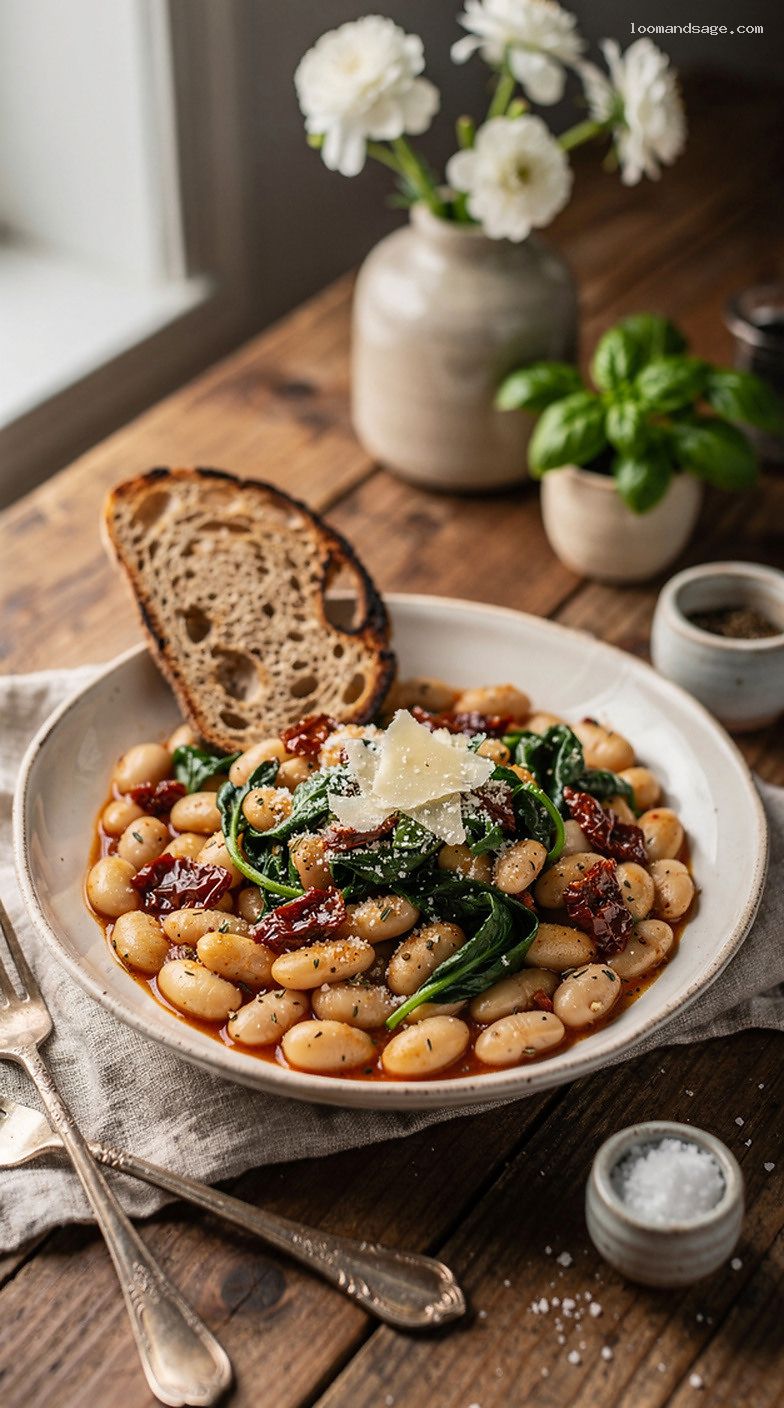Tuscan White Bean and Spinach Skillet with Sun-Dried Tomatoes