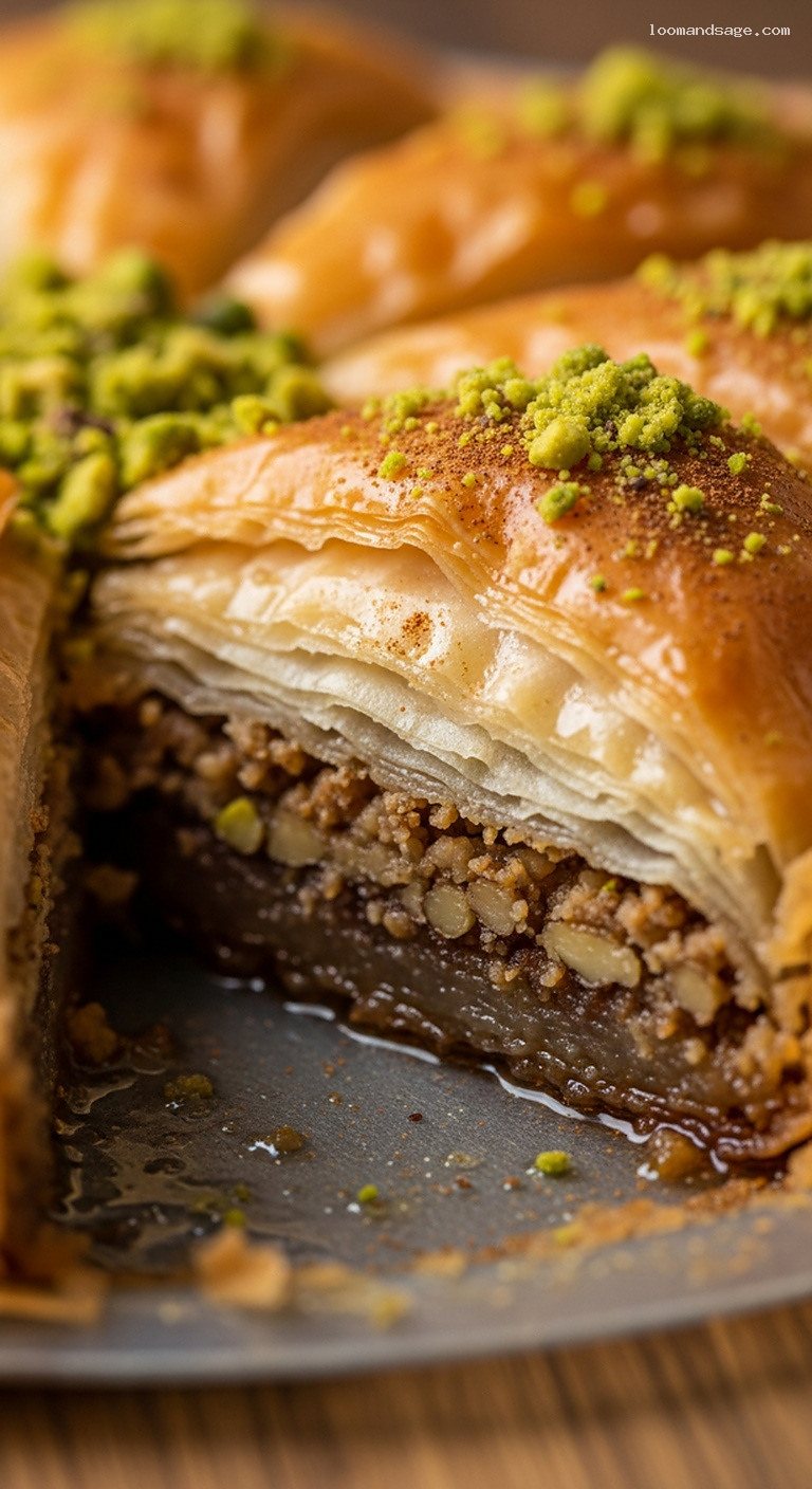 Ultra-Flaky Baklava with Honey Citrus or Rosewater Syrup – Closeup