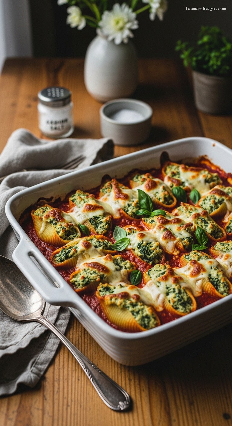Vegan Baked Spinach Ricotta Stuffed Shells