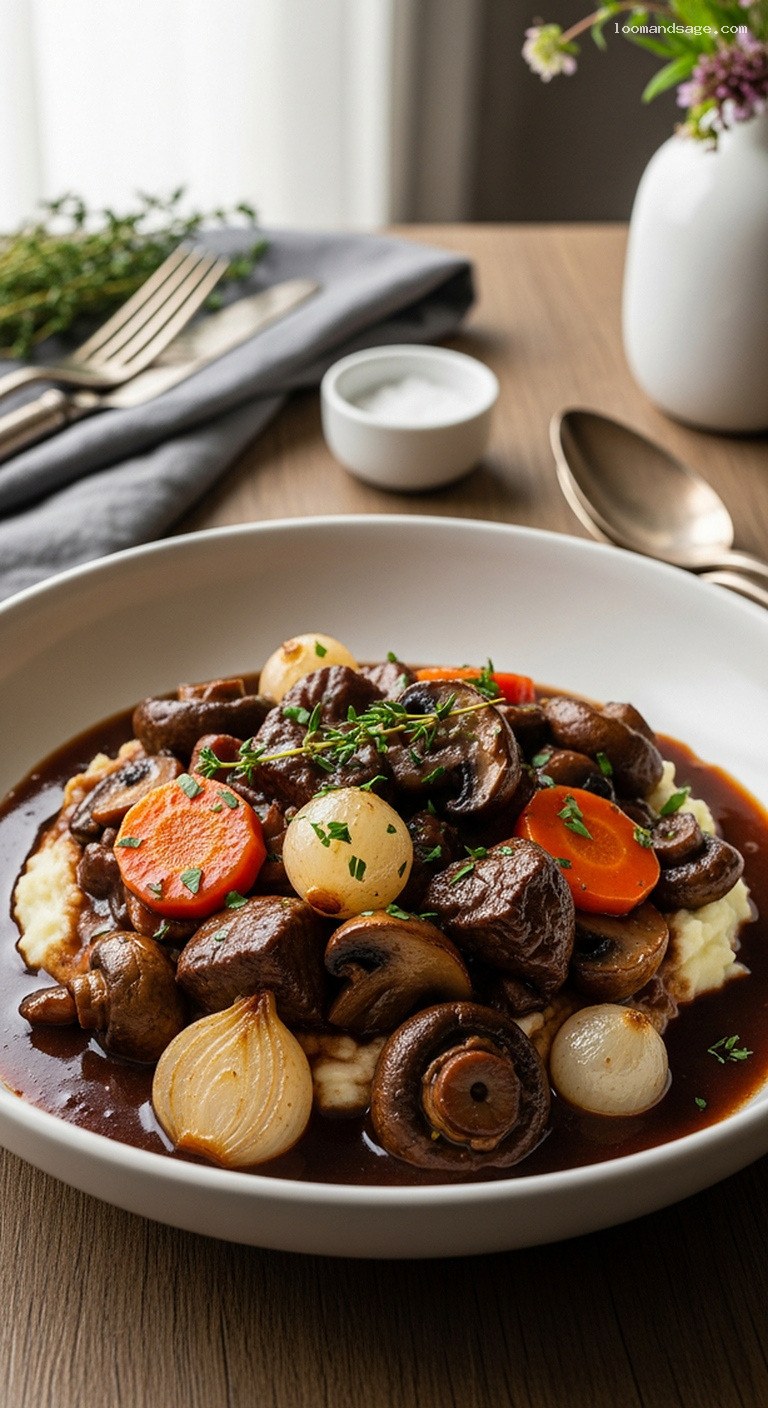 Vegan Mushroom Bourguignon with Red Wine and Thyme