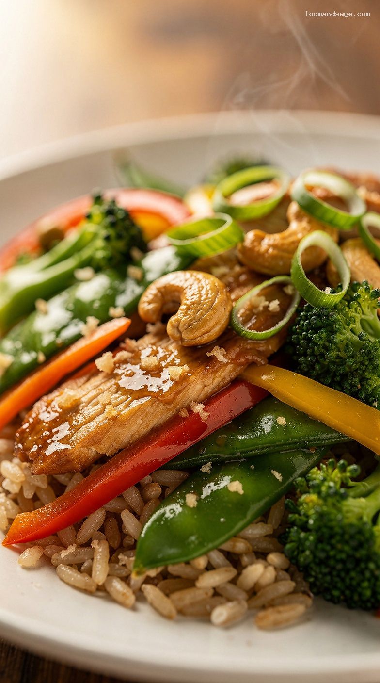 Veggie-Loaded Chicken Cashew Stir-Fry with Garlic-Soy Sauce – Closeup