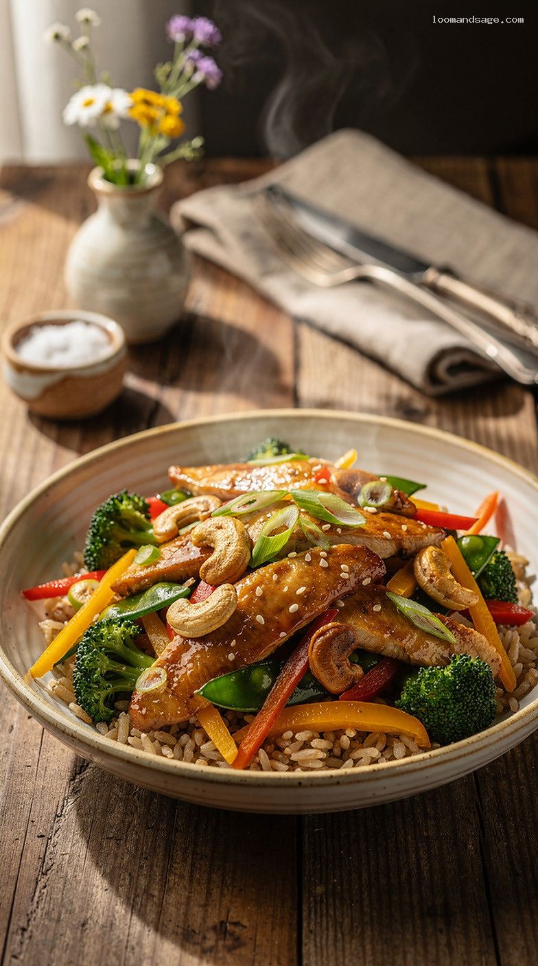 Veggie-Loaded Chicken Cashew Stir-Fry with Garlic-Soy Sauce