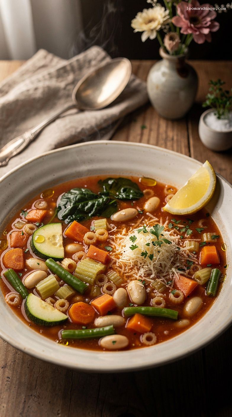 Veggie-Packed Minestrone Soup With Whole-Grain Pasta and Lemon