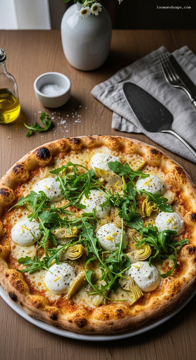Zesty Lemon Artichoke Pizza With Arugula and Mozzarella