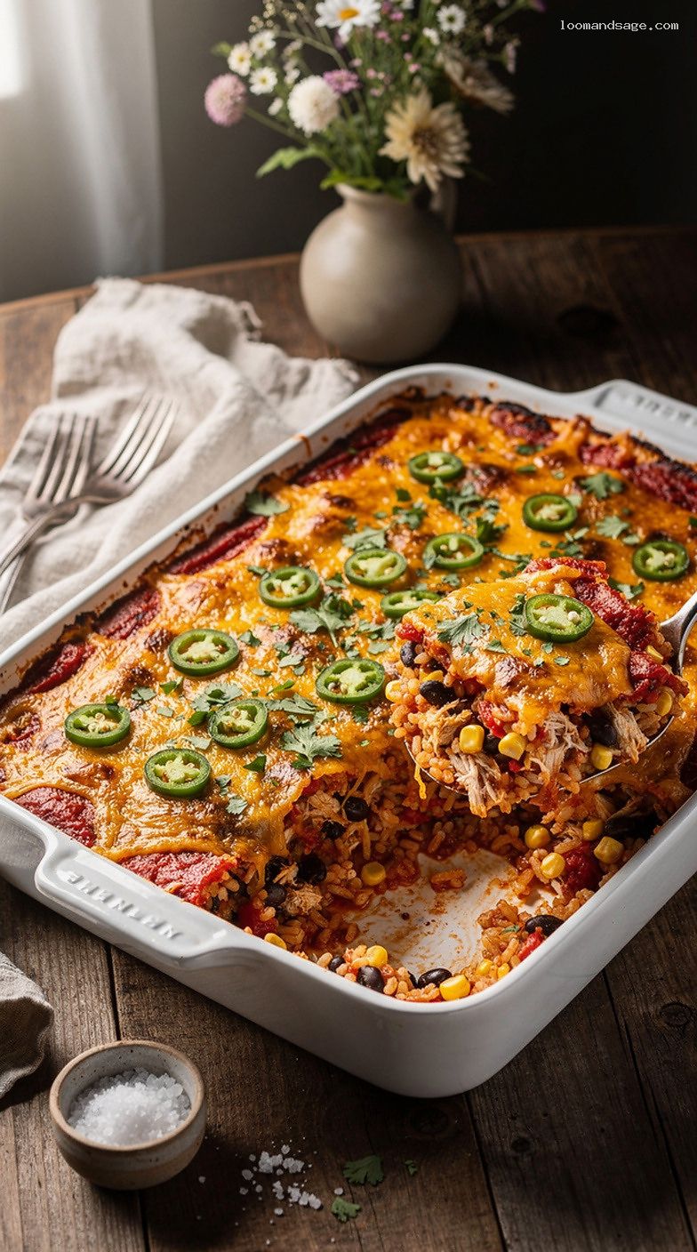 Baked Chicken Enchilada Rice Casserole With Black Beans and Corn