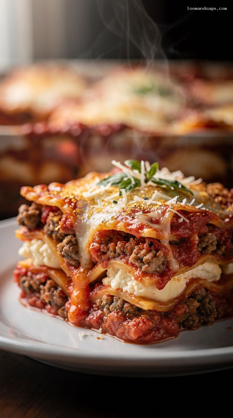 Baked Ravioli Casserole With Sausage, Marinara, and Mozzarella – Closeup
