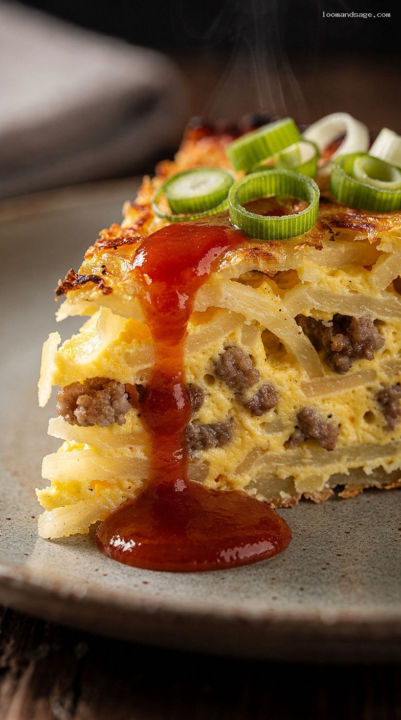 Cheesy Sausage Hash Brown Breakfast Casserole – Closeup