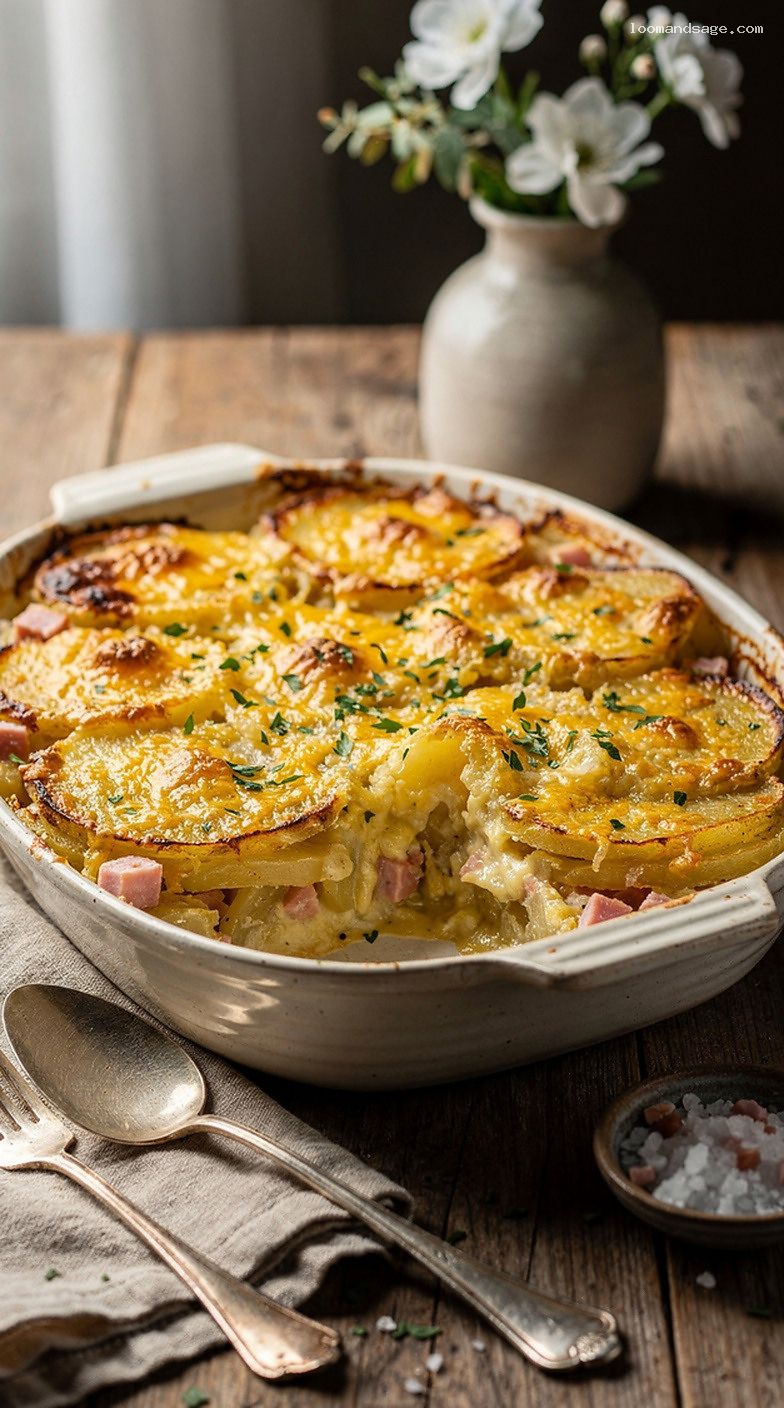 Cheesy Scalloped Potatoes and Ham Bake