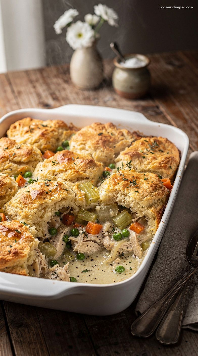 Chicken Pot Pie Biscuit Casserole With Creamy Thyme Gravy