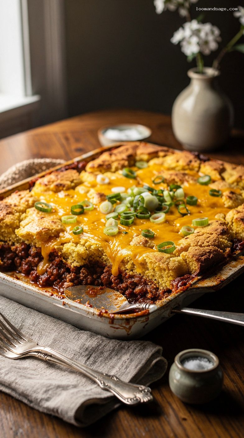 Chili Cornbread Casserole With Cheddar and Scallions