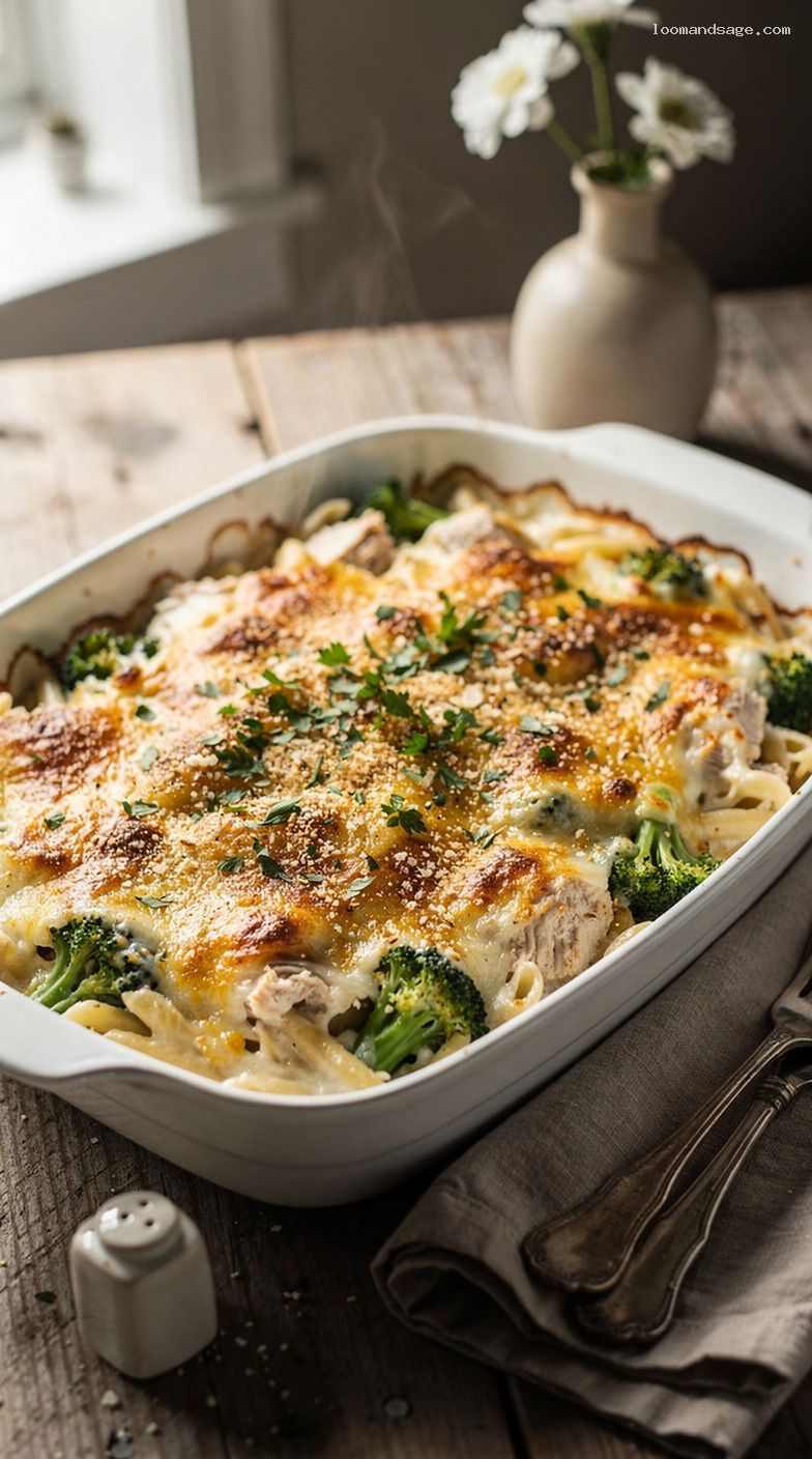 Creamy Chicken Alfredo Pasta Bake with Mozzarella