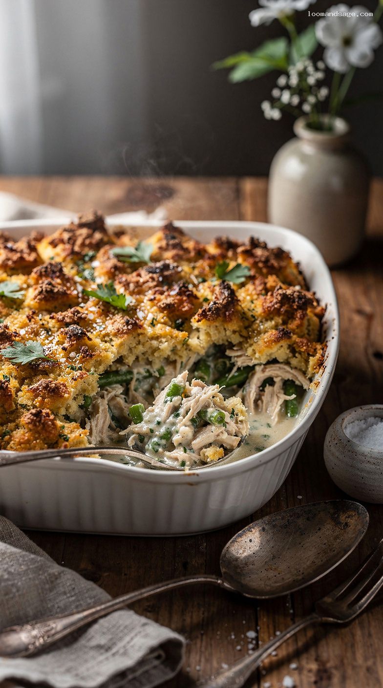 Creamy Chicken and Stuffing Casserole with Green Beans