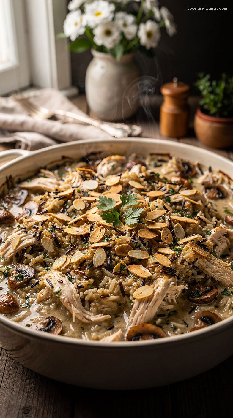 Creamy Chicken and Wild Rice Casserole with Mushrooms and Herbs