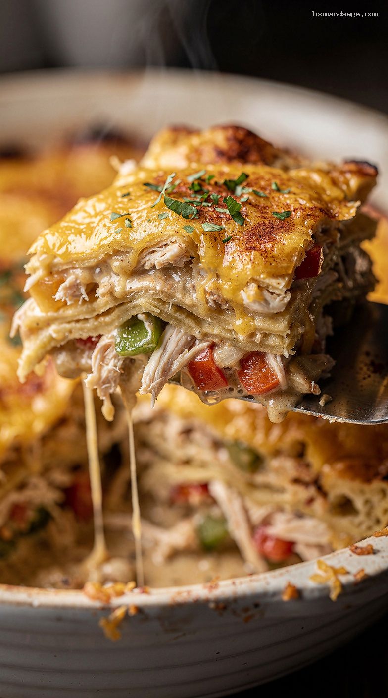 King Ranch Chicken Casserole With Creamy Tex-Mex Sauce – Closeup