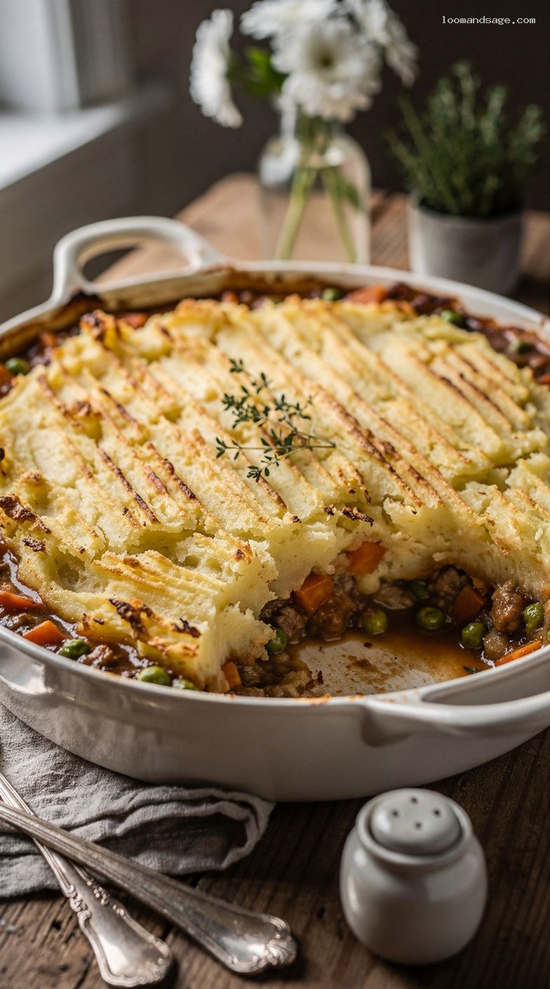 Shepherd’s Pie Casserole with Beef, Vegetables, and Mashed Potato Topping